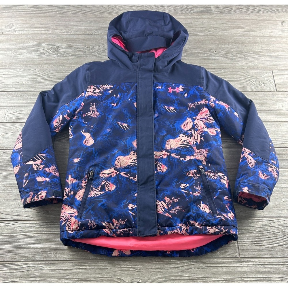 Under Armour Girls Storm Coat Navy Blue/Pink Floral 3 in 1 Full Zip Size YLG